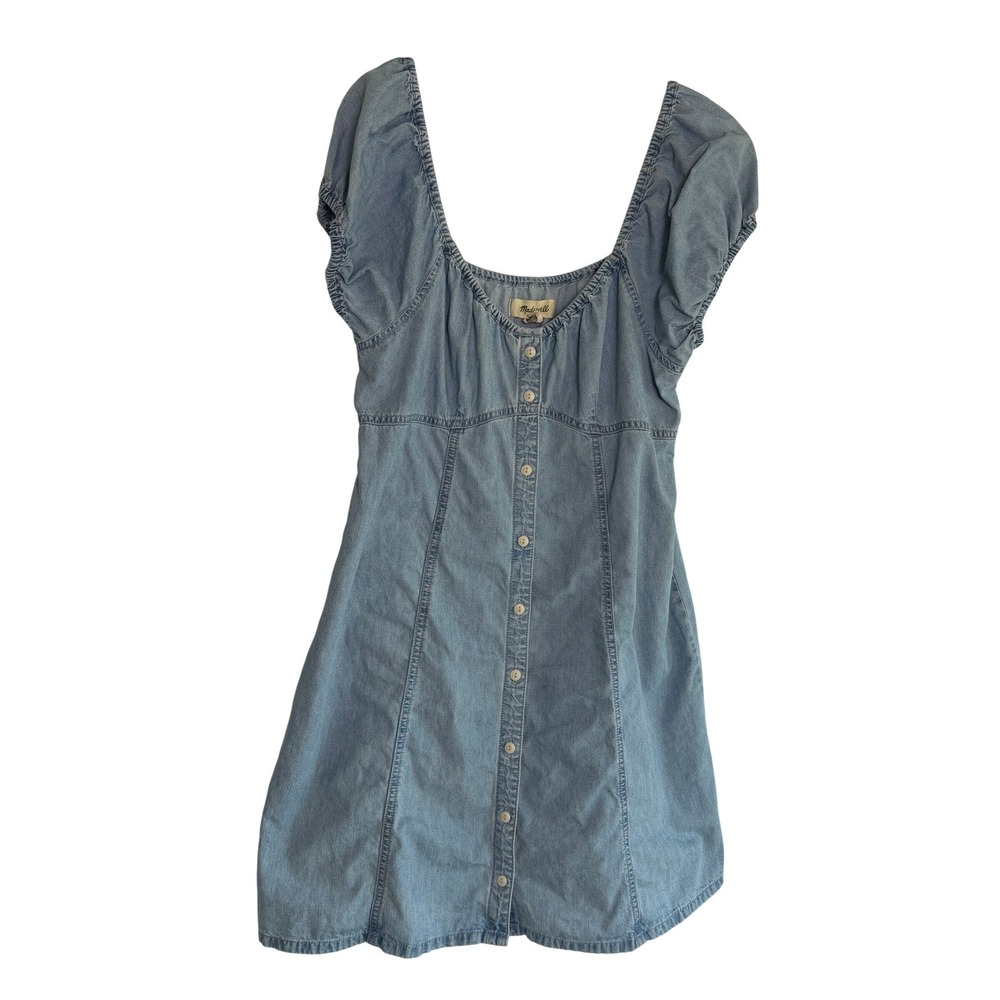 Madewell Light Wash Denim Button Front Puff‎ Sleeve Mini Dress DM6976 Size 10